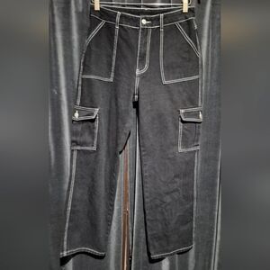 Black Cargo Pants with White Stitching